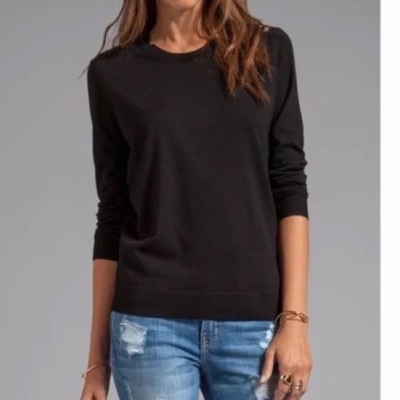 THEORY WOMEN'S BLACK WOOL / LACE LIGHTWEIGHT SWEATER SIZE MEDIUM PRISTINE - Picture 2 of 9